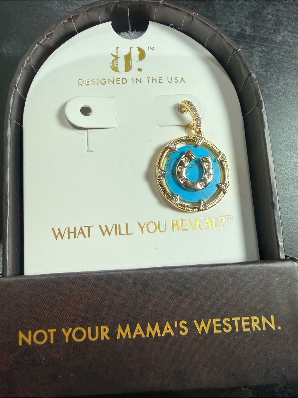 Turquoise and Gold Horseshoe Pendant Necklace - EP Designed in the USA